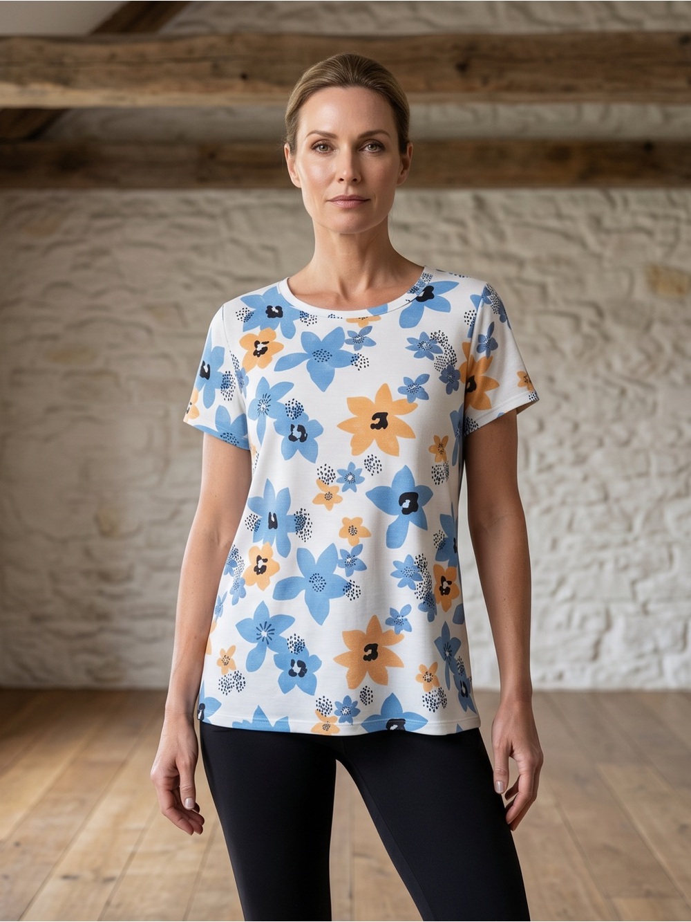 BOMBOM Classic Women’s Floral Short Sleeve Crew Soft & Breathable